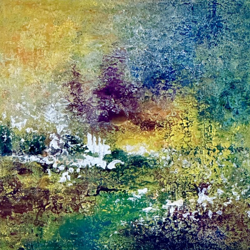 Autumnal Sundown: Abstract Painting – 10x10 acrylic and oil nature artwork by Fifi Art Studio